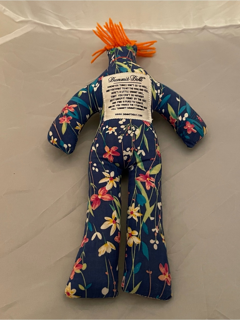 Dammit Doll Floral Navy Stress Relief Plush - Navy with Orange Hair